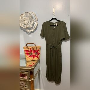 Olive Green Button-Down Jumpsuit